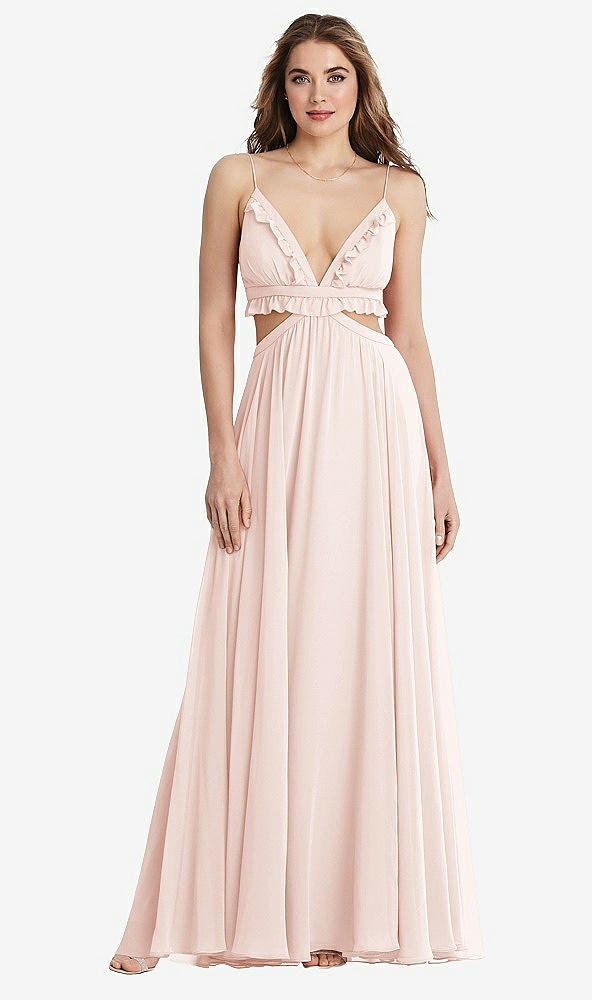 Front View - Blush Ruffled Chiffon Cutout Maxi Dress - Jessie