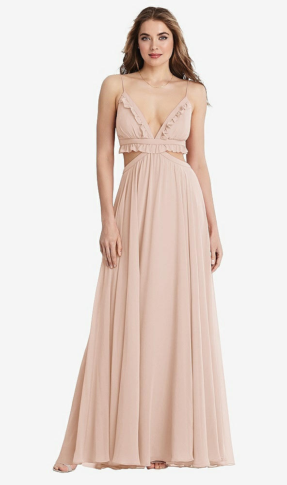 Front View - Cameo Ruffled Chiffon Cutout Maxi Dress - Jessie