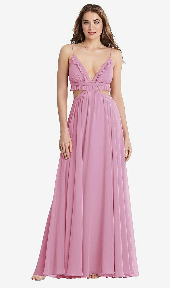 Front View - Powder Pink Ruffled Chiffon Cutout Maxi Dress - Jessie