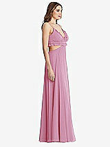 Side View Thumbnail - Powder Pink Ruffled Chiffon Cutout Maxi Dress - Jessie