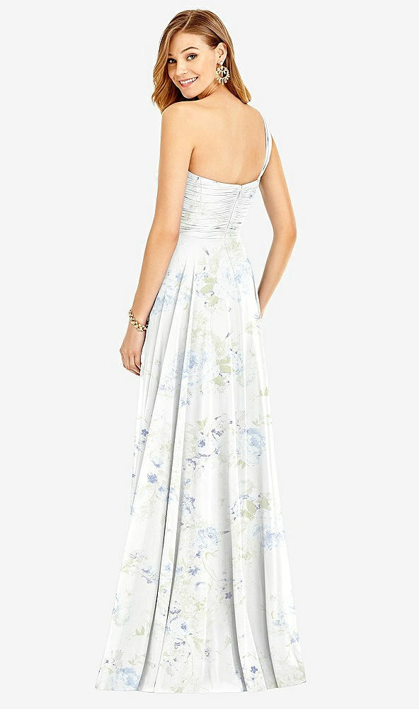 Back View - Bleu Garden One-Shoulder Draped Chiffon Maxi Dress - Dani