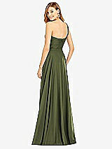 Rear View Thumbnail - Olive Green One-Shoulder Draped Chiffon Maxi Dress - Dani