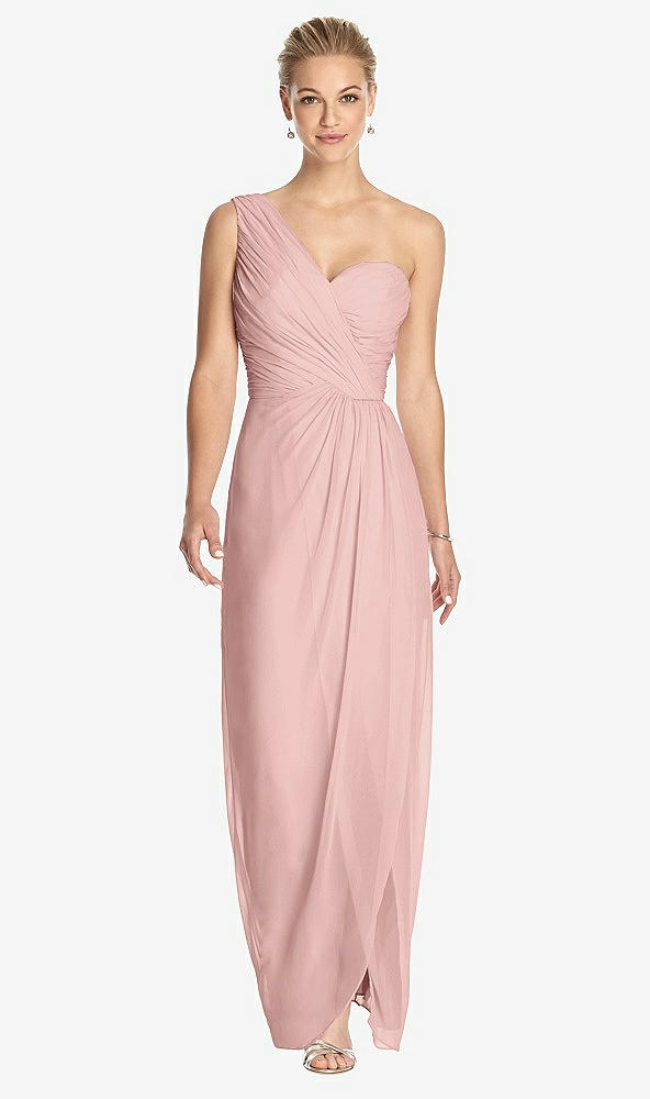 Front View - Rose One-Shoulder Draped Maxi Dress with Front Slit - Aeryn