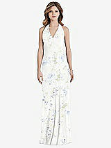 Rear View Thumbnail - Bleu Garden V-Neck Halter Chiffon Maxi Dress - Taryn