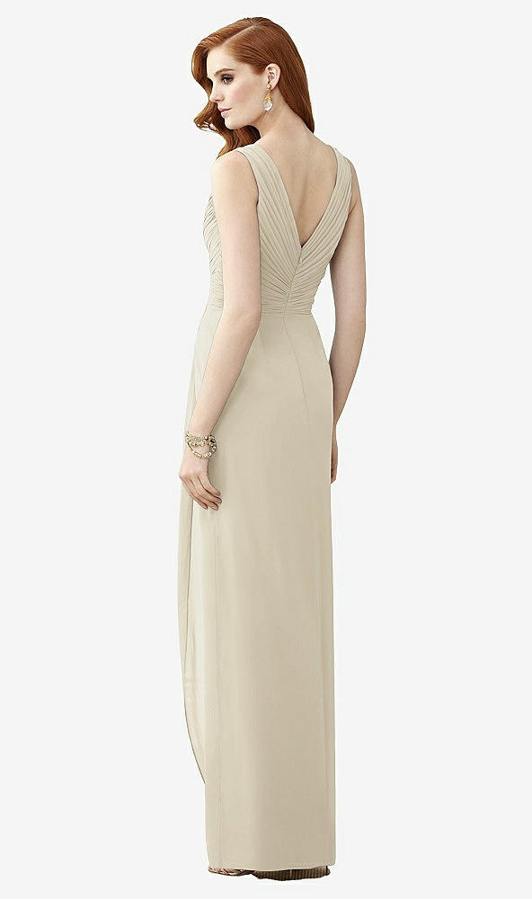 Back View - Champagne Sleeveless Draped Faux Wrap Maxi Dress - Dahlia