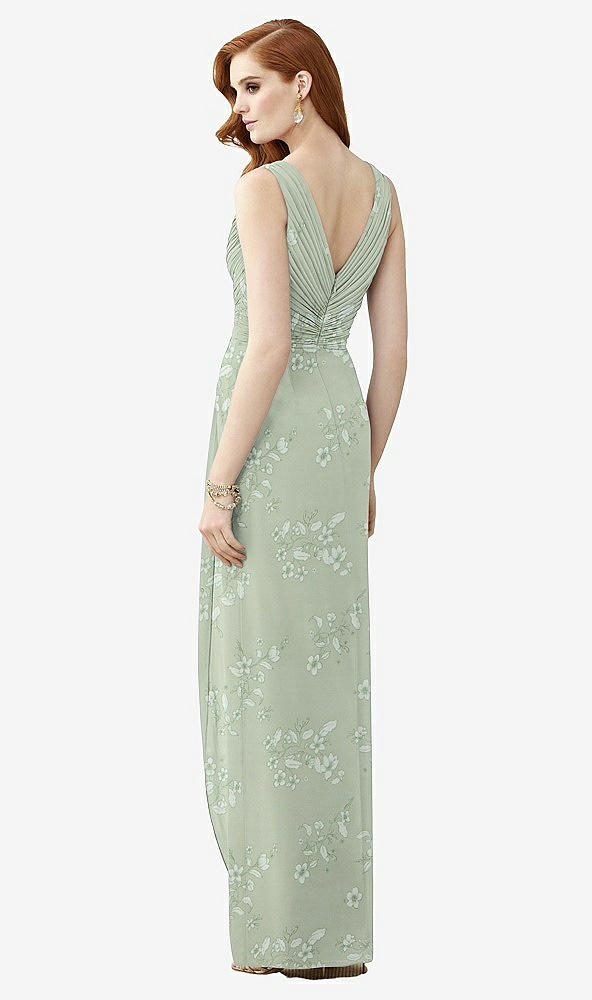 Back View - Vintage Primrose Sage Sleeveless Draped Faux Wrap Maxi Dress - Dahlia