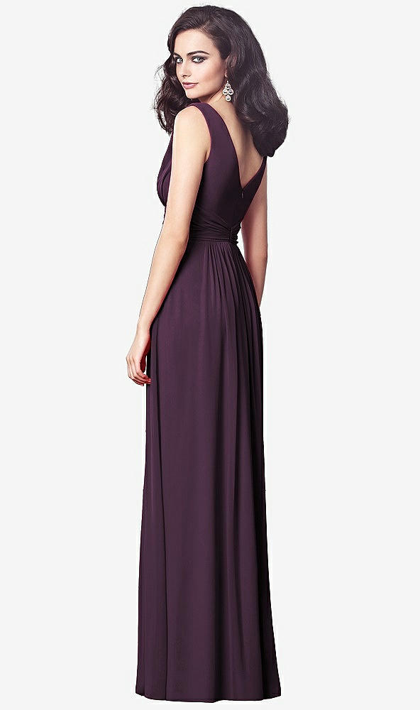 Back View - Aubergine Draped V-Neck Shirred Chiffon Maxi Dress