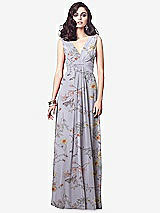 Front View Thumbnail - Butterfly Botanica Silver Dove Draped V-Neck Shirred Chiffon Maxi Dress