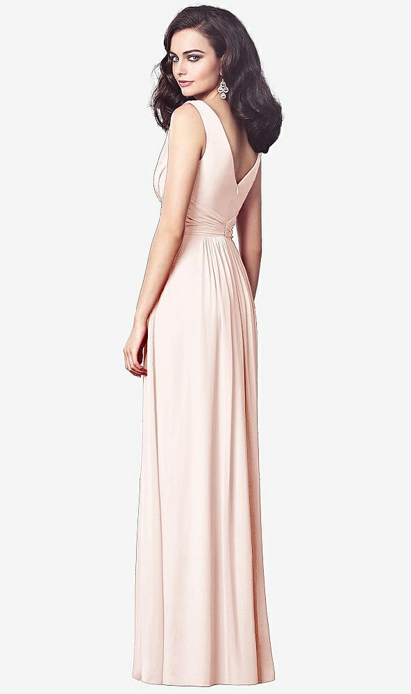 Back View - Blush Draped V-Neck Shirred Chiffon Maxi Dress