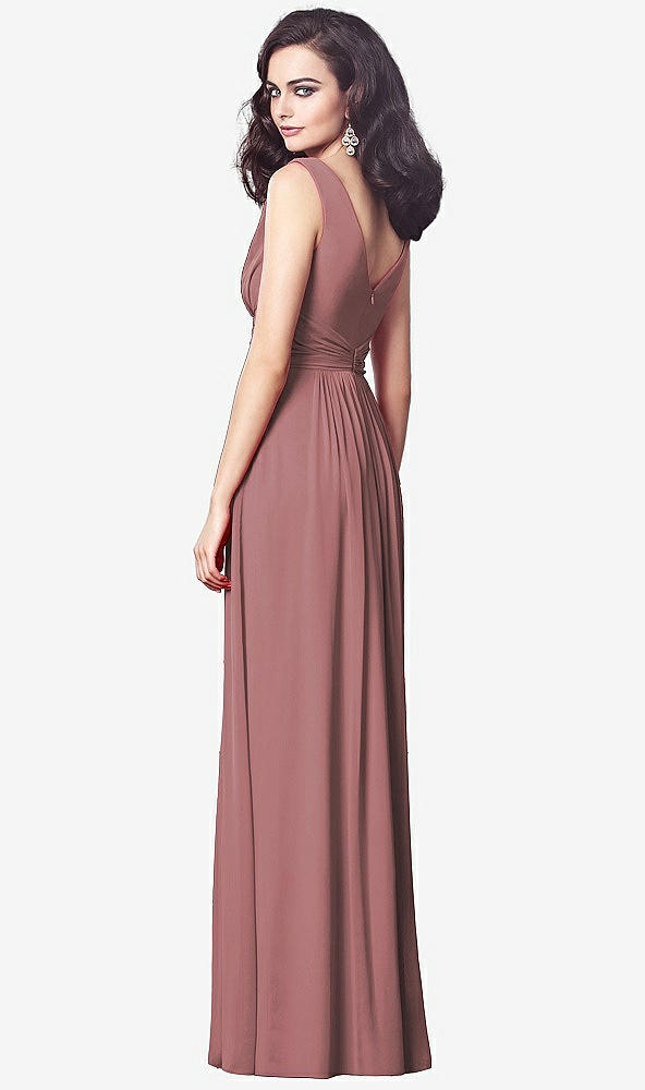 Back View - Rosewood Draped V-Neck Shirred Chiffon Maxi Dress