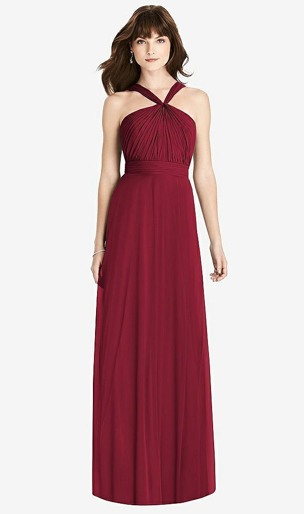 Front View - Burgundy Twist Halter Chiffon Maxi Dress - James