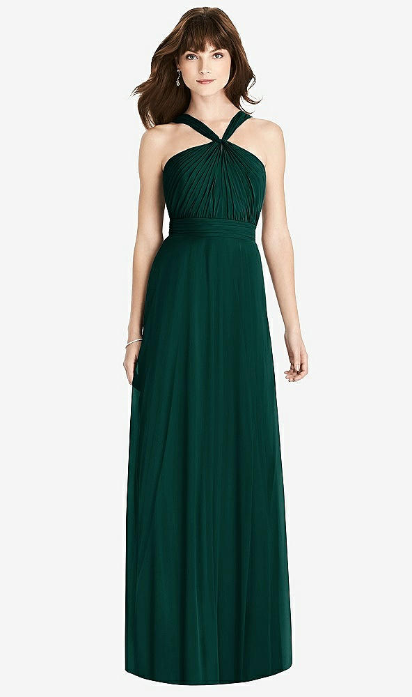 Front View - Evergreen Twist Halter Chiffon Maxi Dress - James