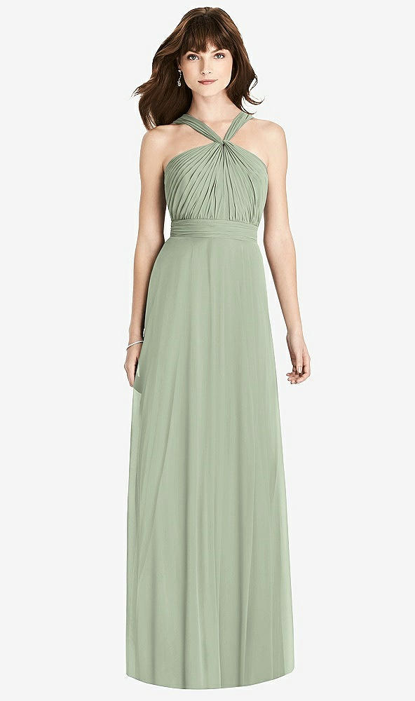 Front View - Sage Twist Halter Chiffon Maxi Dress - James