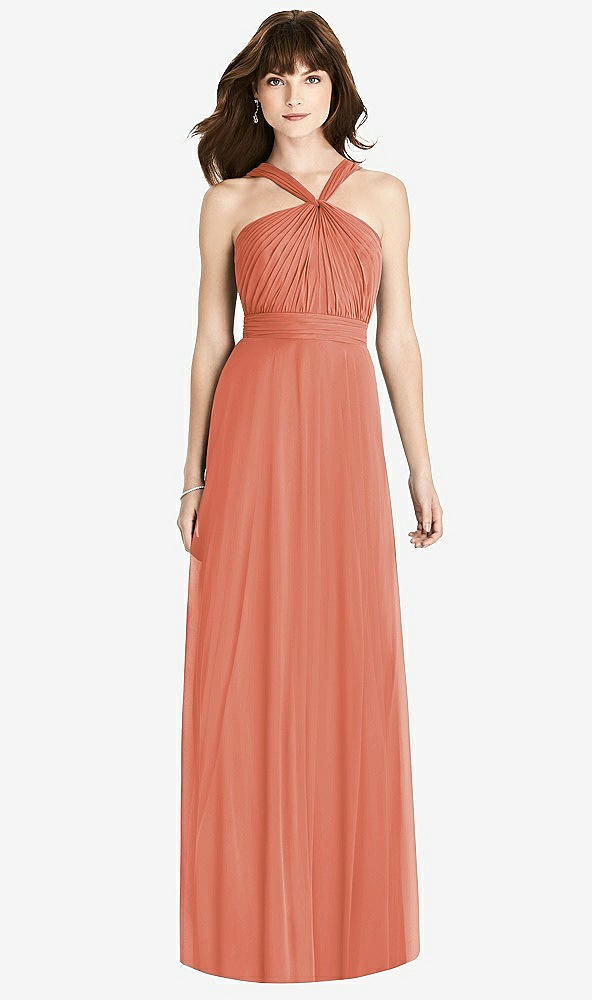 Front View - Terracotta Copper Twist Halter Chiffon Maxi Dress - James