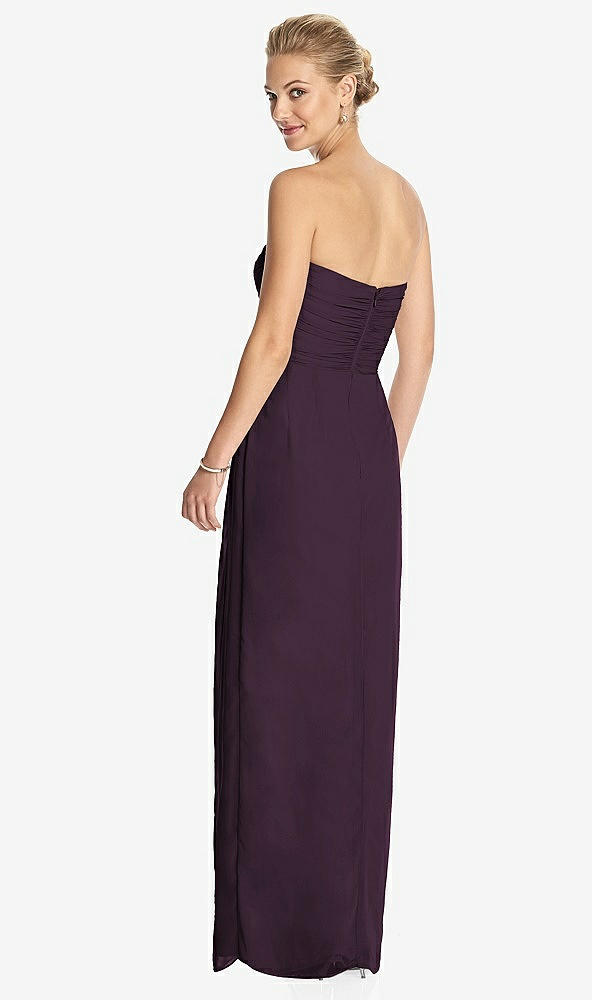 Back View - Aubergine Strapless Draped Chiffon Maxi Dress - Lila