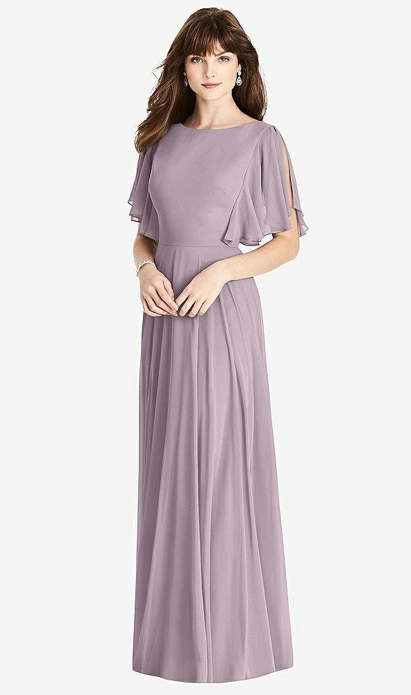 Back View - Lilac Dusk Split Sleeve Backless Maxi Dress - Lila