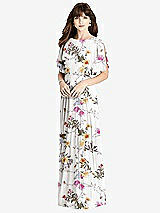 Rear View Thumbnail - Butterfly Botanica Ivory Split Sleeve Backless Maxi Dress - Lila