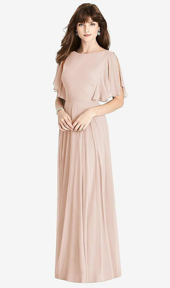 Back View - Cameo Split Sleeve Backless Maxi Dress - Lila