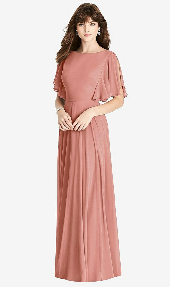 Back View - Desert Rose Split Sleeve Backless Maxi Dress - Lila