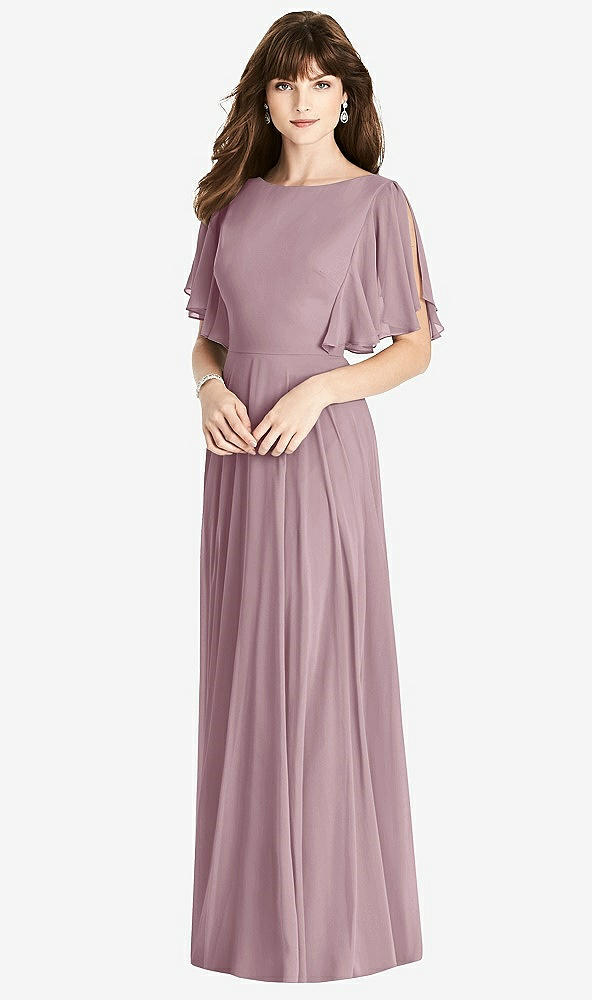 Back View - Dusty Rose Split Sleeve Backless Maxi Dress - Lila