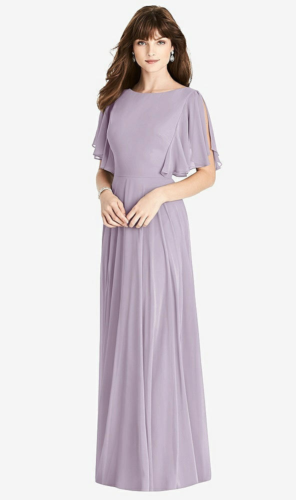 Back View - Lilac Haze Split Sleeve Backless Maxi Dress - Lila