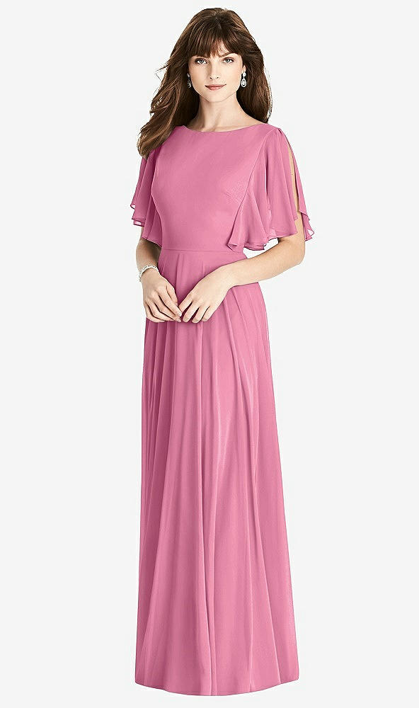 Back View - Orchid Pink Split Sleeve Backless Maxi Dress - Lila