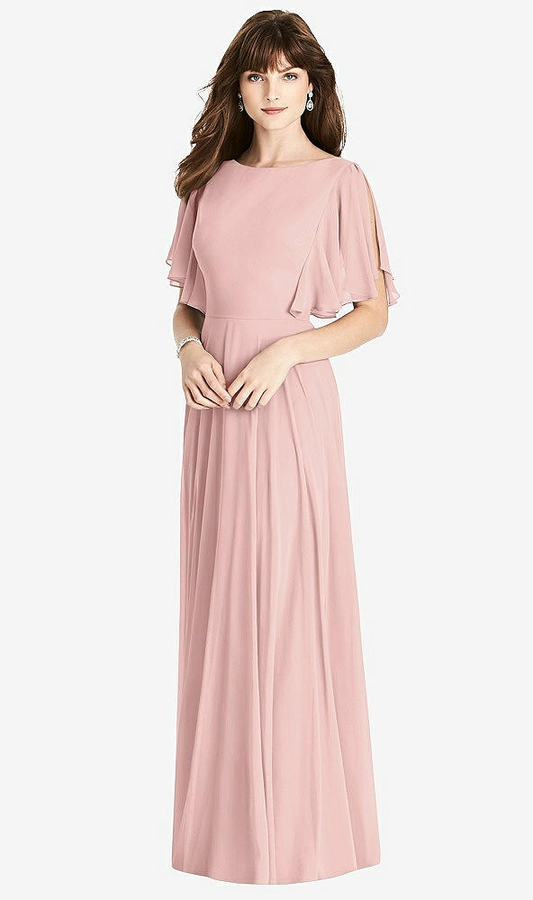 Back View - Rose Split Sleeve Backless Maxi Dress - Lila