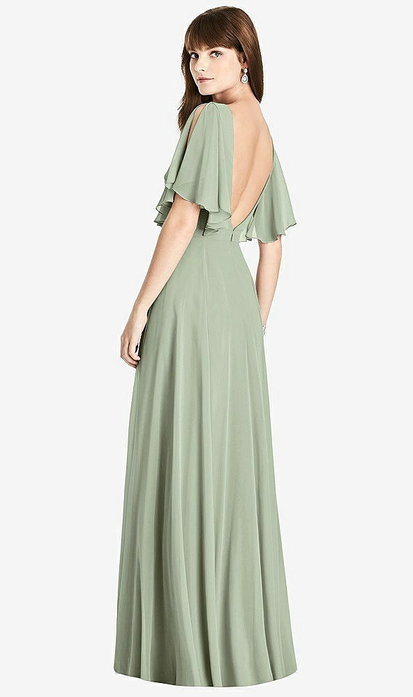 Front View - Sage Split Sleeve Backless Maxi Dress - Lila