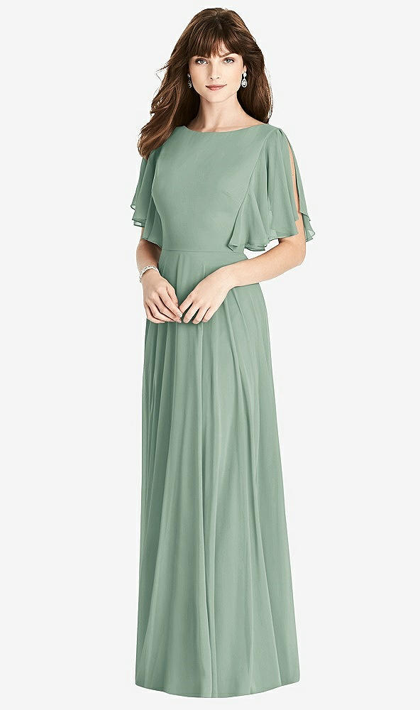 Back View - Seagrass Split Sleeve Backless Maxi Dress - Lila