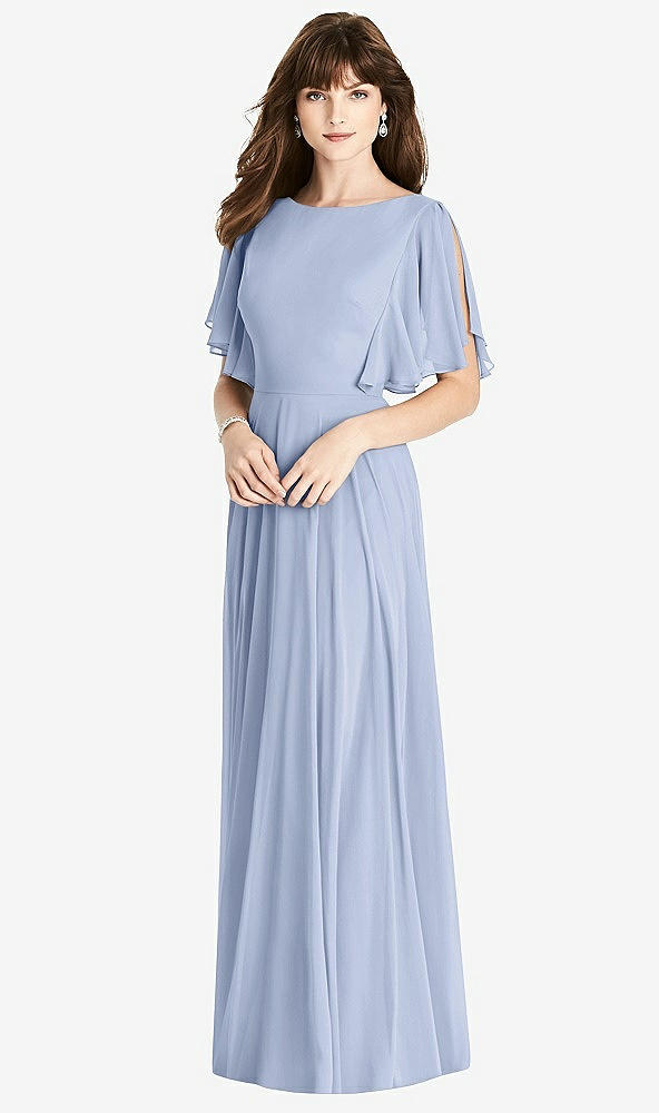 Back View - Sky Blue Split Sleeve Backless Maxi Dress - Lila