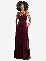 Front View Thumbnail - Cabernet Cowl-Neck Velvet Maxi Dress with Pockets