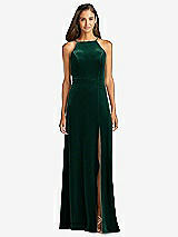 Front View Thumbnail - Evergreen Velvet Halter Maxi Dress with Front Slit - Harper