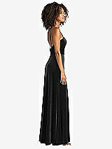 Side View Thumbnail - Black Square Neck Velvet Maxi Dress with Front Slit - Drew