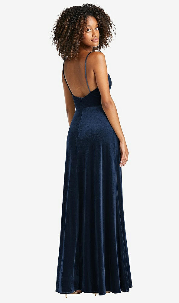 Back View - Midnight Navy Square Neck Velvet Maxi Dress with Front Slit - Drew