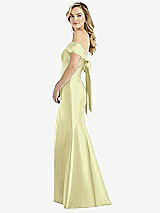 Front View Thumbnail - Butter Yellow Off-the-Shoulder Bow-Back Satin Trumpet Gown