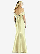 Rear View Thumbnail - Butter Yellow Off-the-Shoulder Bow-Back Satin Trumpet Gown