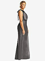 Alt View 5 Thumbnail - Caviar Gray Bow One-Shoulder Satin Trumpet Gown