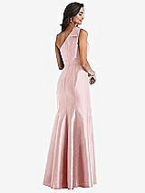 Alt View 2 Thumbnail - Ballet Pink Bow One-Shoulder Satin Trumpet Gown