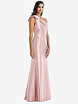 Alt View 3 Thumbnail - Ballet Pink Bow One-Shoulder Satin Trumpet Gown