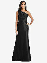 Alt View 1 Thumbnail - Black Bow One-Shoulder Satin Trumpet Gown