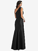 Alt View 2 Thumbnail - Black Bow One-Shoulder Satin Trumpet Gown