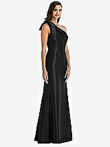 Alt View 3 Thumbnail - Black Bow One-Shoulder Satin Trumpet Gown