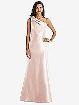 Alt View 1 Thumbnail - Blush Bow One-Shoulder Satin Trumpet Gown