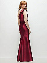 Side View Thumbnail - Burgundy Bow One-Shoulder Satin Trumpet Gown