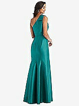 Alt View 2 Thumbnail - Jade Bow One-Shoulder Satin Trumpet Gown