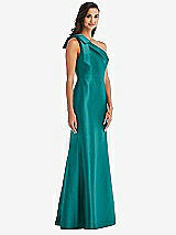 Alt View 3 Thumbnail - Jade Bow One-Shoulder Satin Trumpet Gown