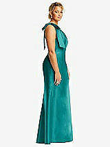 Alt View 5 Thumbnail - Jade Bow One-Shoulder Satin Trumpet Gown