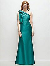 Front View Thumbnail - Jade Bow One-Shoulder Satin Trumpet Gown