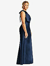 Alt View 5 Thumbnail - Midnight Navy Bow One-Shoulder Satin Trumpet Gown