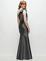 Side View Thumbnail - Pewter Bow One-Shoulder Satin Trumpet Gown